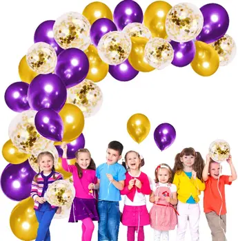 121Pcs 18inch Aur Baloane Violet DIY Balon Arc Ghirlanda Kit de 12 țoli Aur Confetti Baloane din Latex pentru Petrecere Copil de Dus Decor