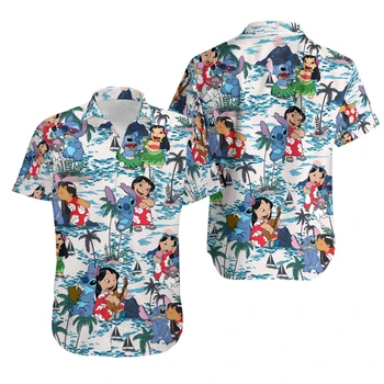 Lilo Stitch Cămașă Hawaiană de Vară pentru Bărbați și Femei de Moda Tricouri cu mânecă Scurtă Disney Cămașă Hawaiană Cusatura de Plajă, tricouri Casual
