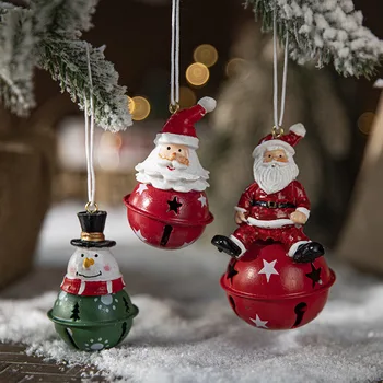 De craciun Pictat Rășină om de Zăpadă Moș Crăciun Clopot de Fier Pandantiv Pom de Crăciun Cadou Decorativ de Perete DIY Agățat Ușă Elan Bell