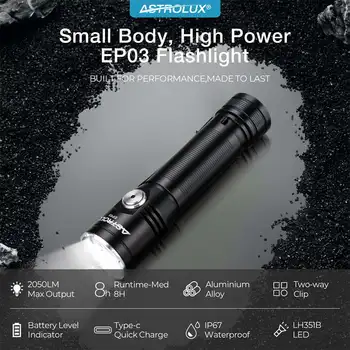 Astrolux EP03 LH351B Lanterna LED-uri 2050LM 217M USB-C, Rapid de Încărcare de Baterie 18650 IP67 rezistent la apa Mini EDC Lanterna Felinar Camping