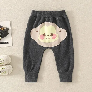 Coreeană Ins Toamna Fete Pentru Copii Pantaloni De Bumbac Elastic Talie Maimuță De Desene Animate Pentru Fete Pantaloni Imprimate Vrac Copilul Fete Pantaloni