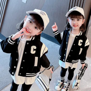 Copii Jachete de Baseball pentru Fete Baieti Copii Îmbrăcăminte exterioară Scrisoare Model cu Maneci Lungi Butoane Frontal Haina de Primavara Toamna pentru Copii Haine