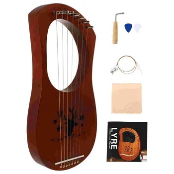 7-notă Liră Cheie Instrument Muzical din Lemn Harpă Portabile Stil Vechi cu Tuning
