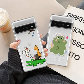 Animale de desene animate Dinosaur Caz de Telefon pentru Google Pixel 8 Pro 7a 7Pro 7 6a 6 6Pro 5 5a 5G 4 3 3a 4a XL Transparent Moale TPU Carcasa