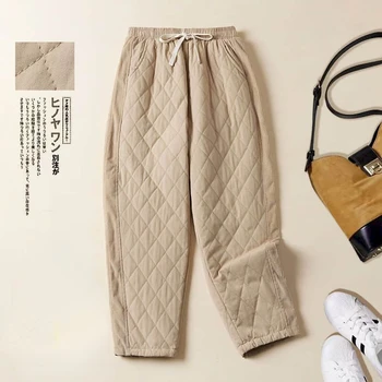 Solid Felinar Pantaloni pentru Femei Vintage Pantaloni Femei Usoare de Bumbac Adăugat Casual Cald Iarna Matlasat Pantaloni Femei de Îmbrăcăminte