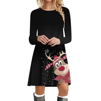 Toamna Noua Femei Rochie Casual Drăguț de Crăciun de Vacanță 3D Imprimate Rochie cu Maneci Lungi Dulce drăguț desen Animat Femei Fete Rochie a-Line