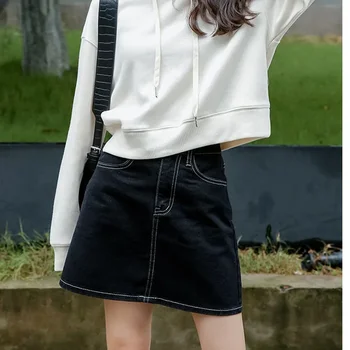 Sexy E Fata Femei Denim Fusta Mini Talie Mare 2021 Moda de Vara Y2K a-Line Fusta Neagra coreean Harajuku Bumbac Blugi Fuste
