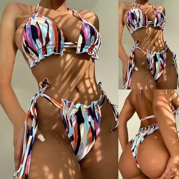 2024 la Modă pe Plajă Două Piese de costume de Baie pentru Femei pline de culoare Costum de Baie Hawaii Boho Femei Set de Bikini cu Talie Înaltă Costume de baie costum de baie